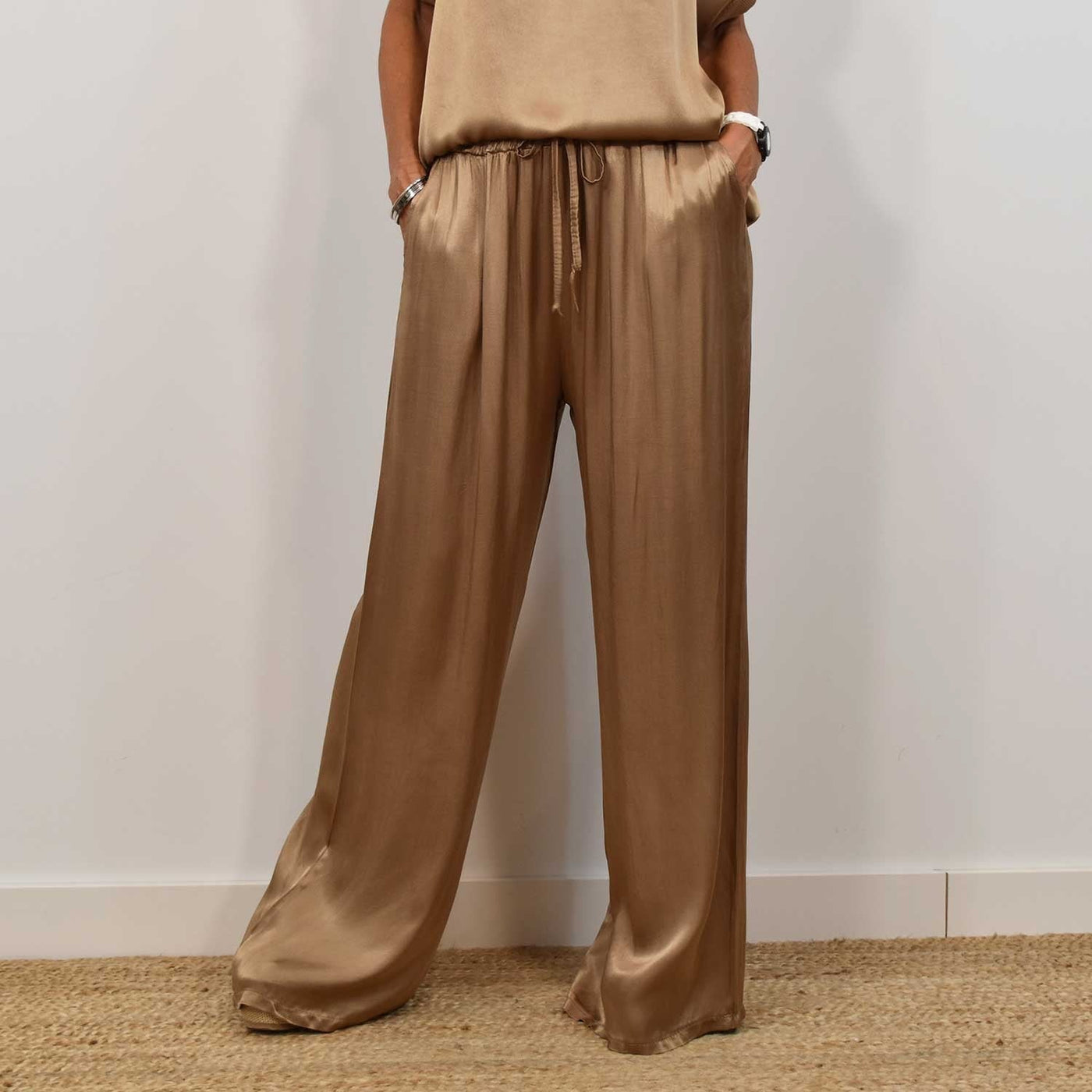 Satin Top and Wide-Leg Trouser Set