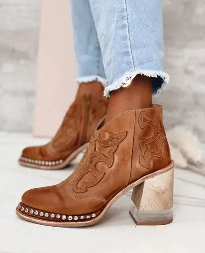 Embroidered Western Ankle Boots