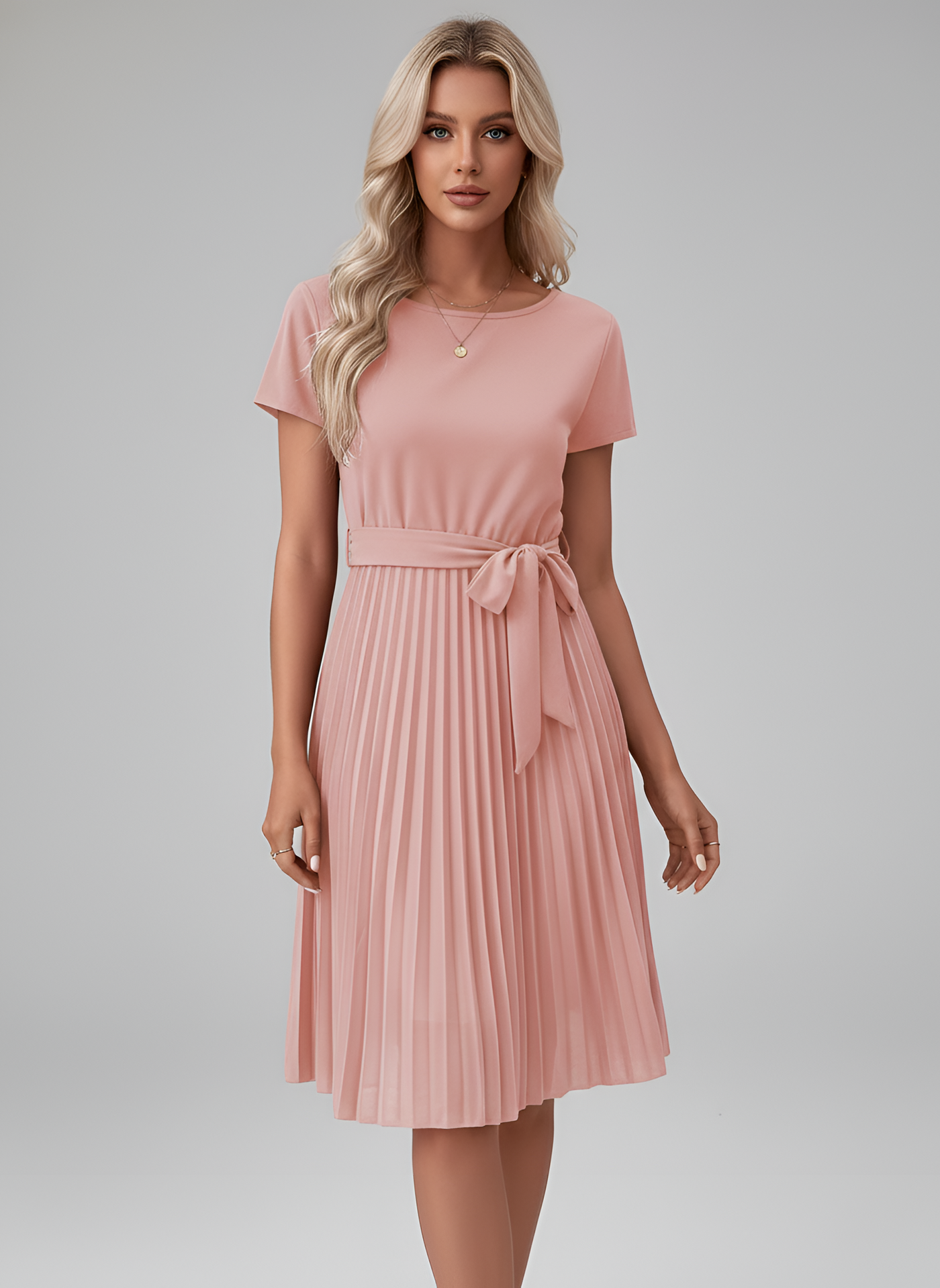 Belted Pleated Midi Dress