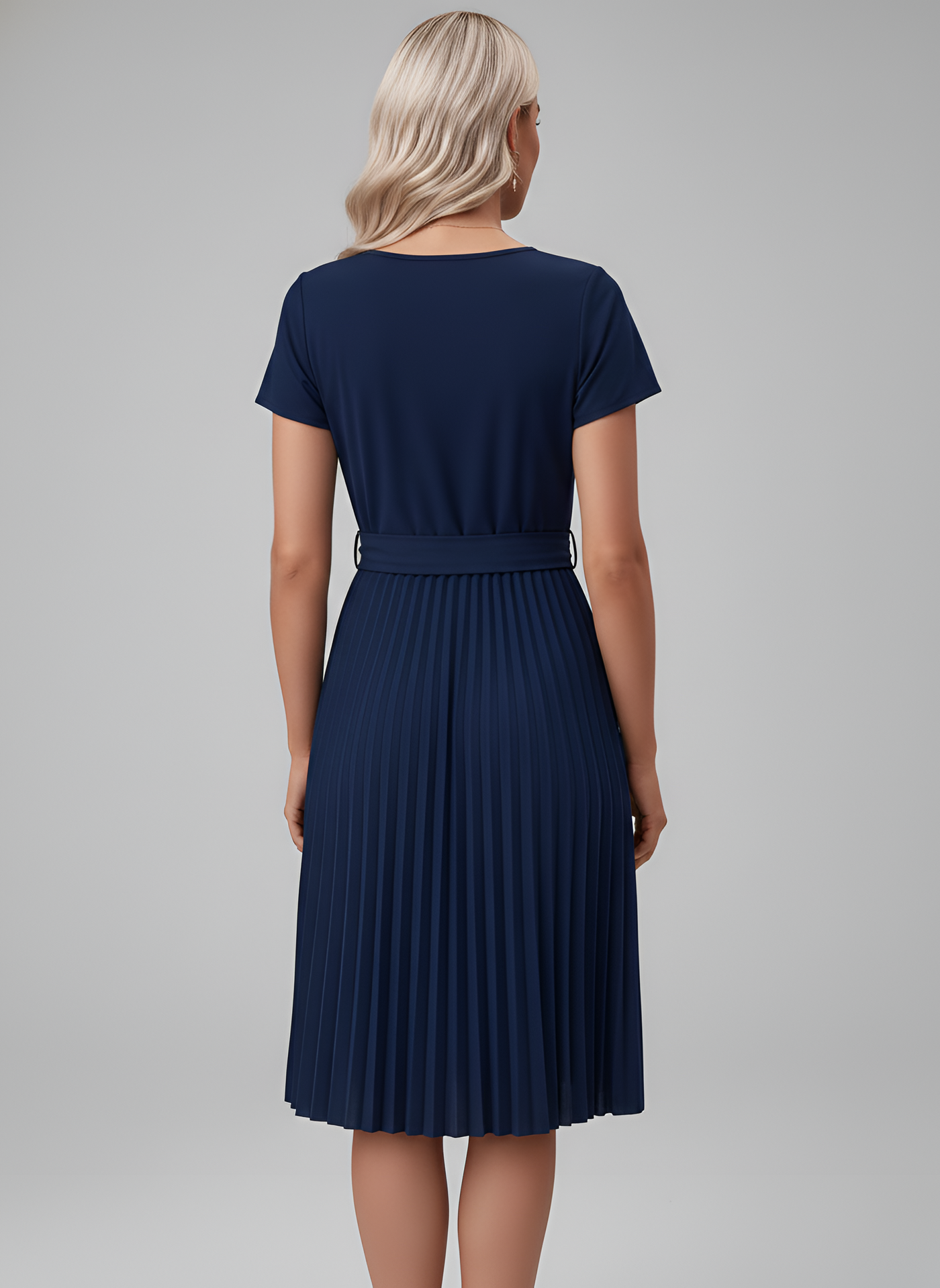 Belted Pleated Midi Dress