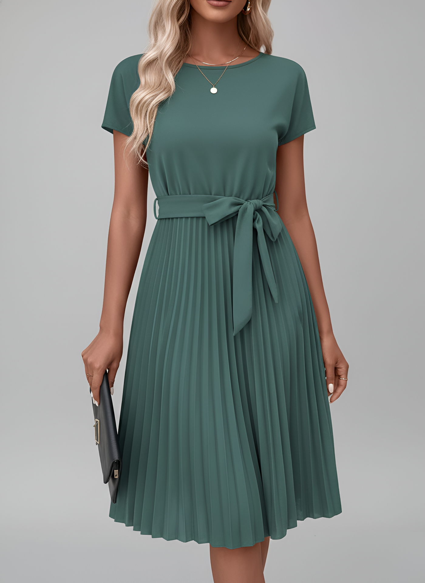 Belted Pleated Midi Dress