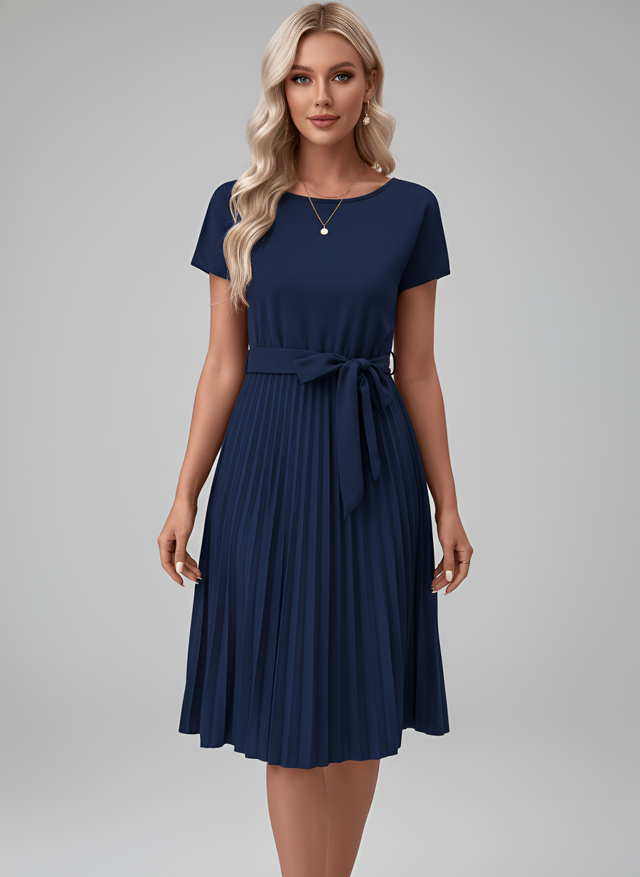 Belted Pleated Midi Dress