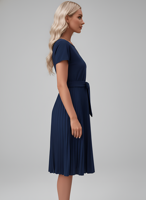 Belted Pleated Midi Dress