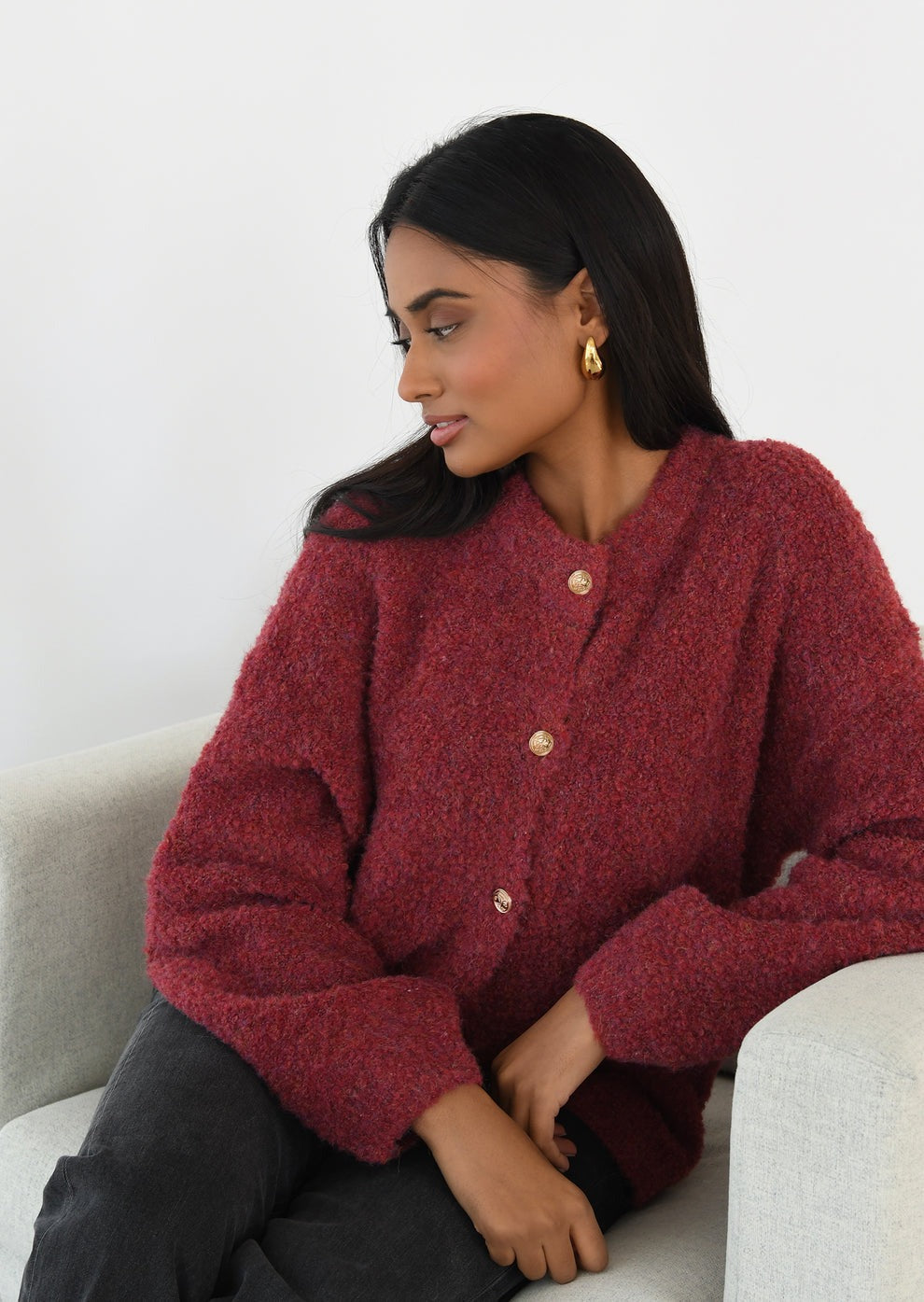Oversized Bouclé Wool Cardigan