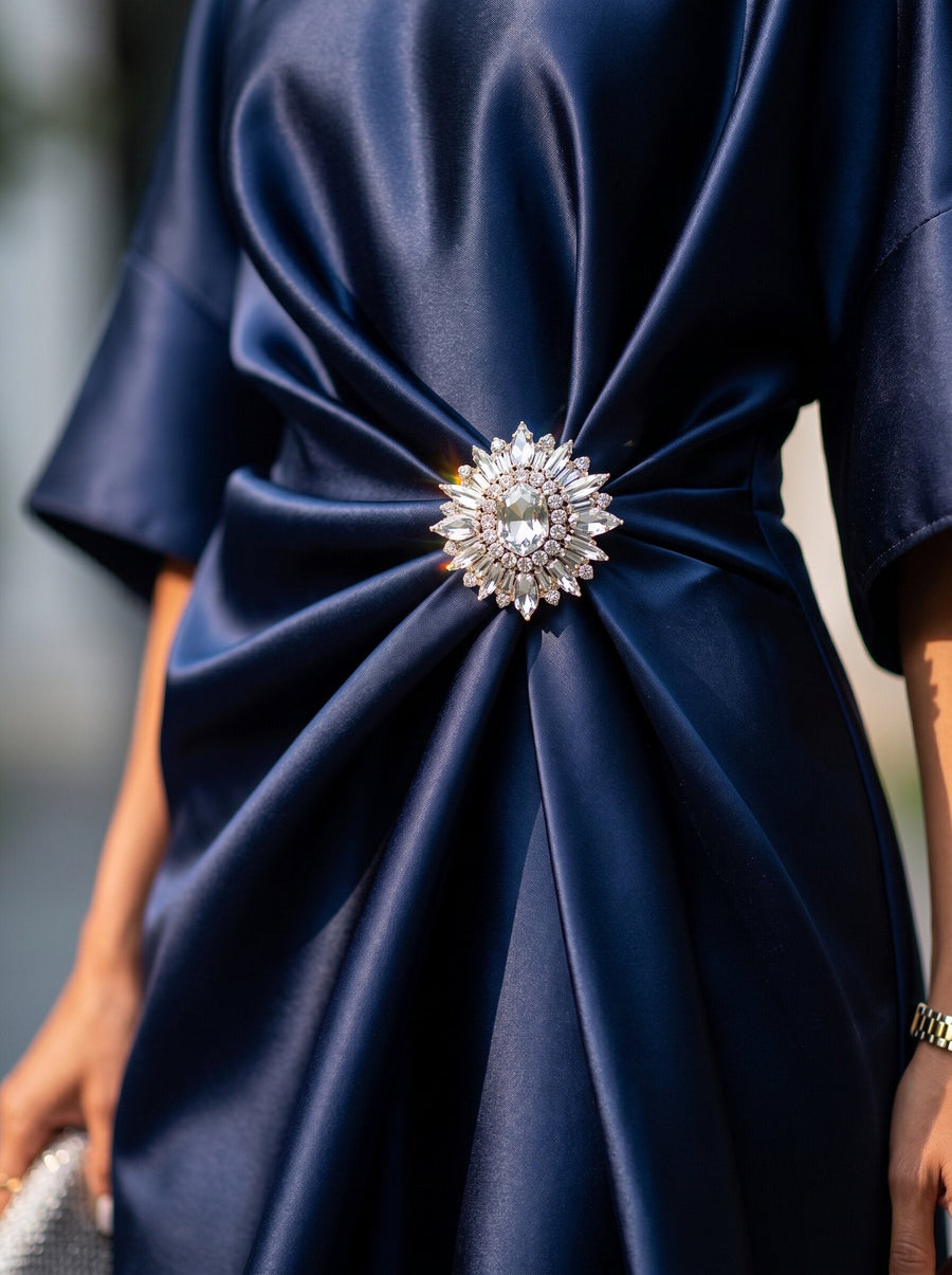 Wide-Sleeve Satin Maxi Dress
