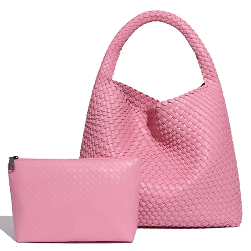 Woven Vegan Leather Tote Bag