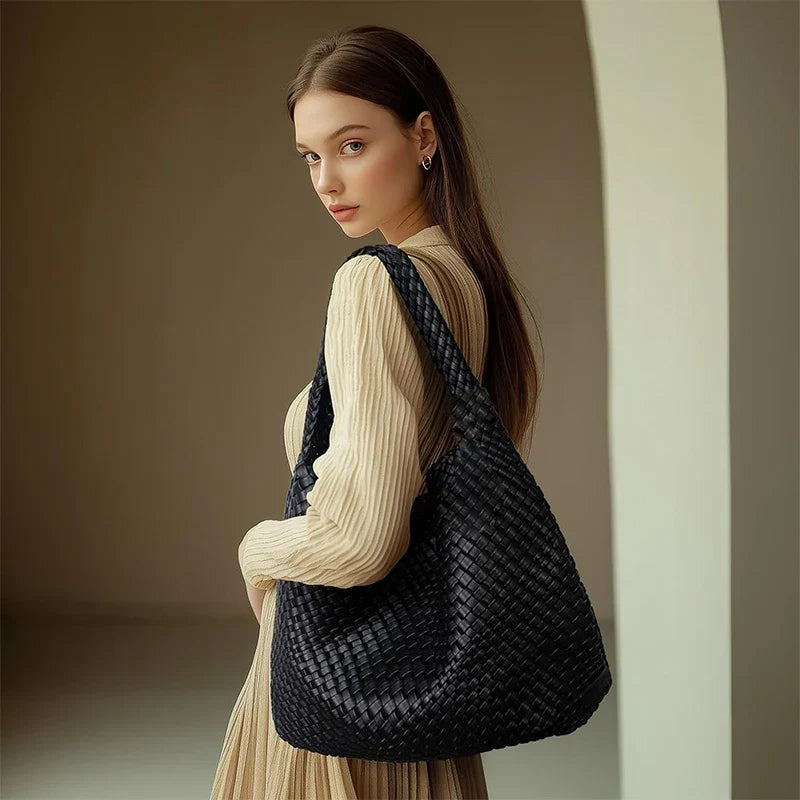Woven Vegan Leather Tote Bag