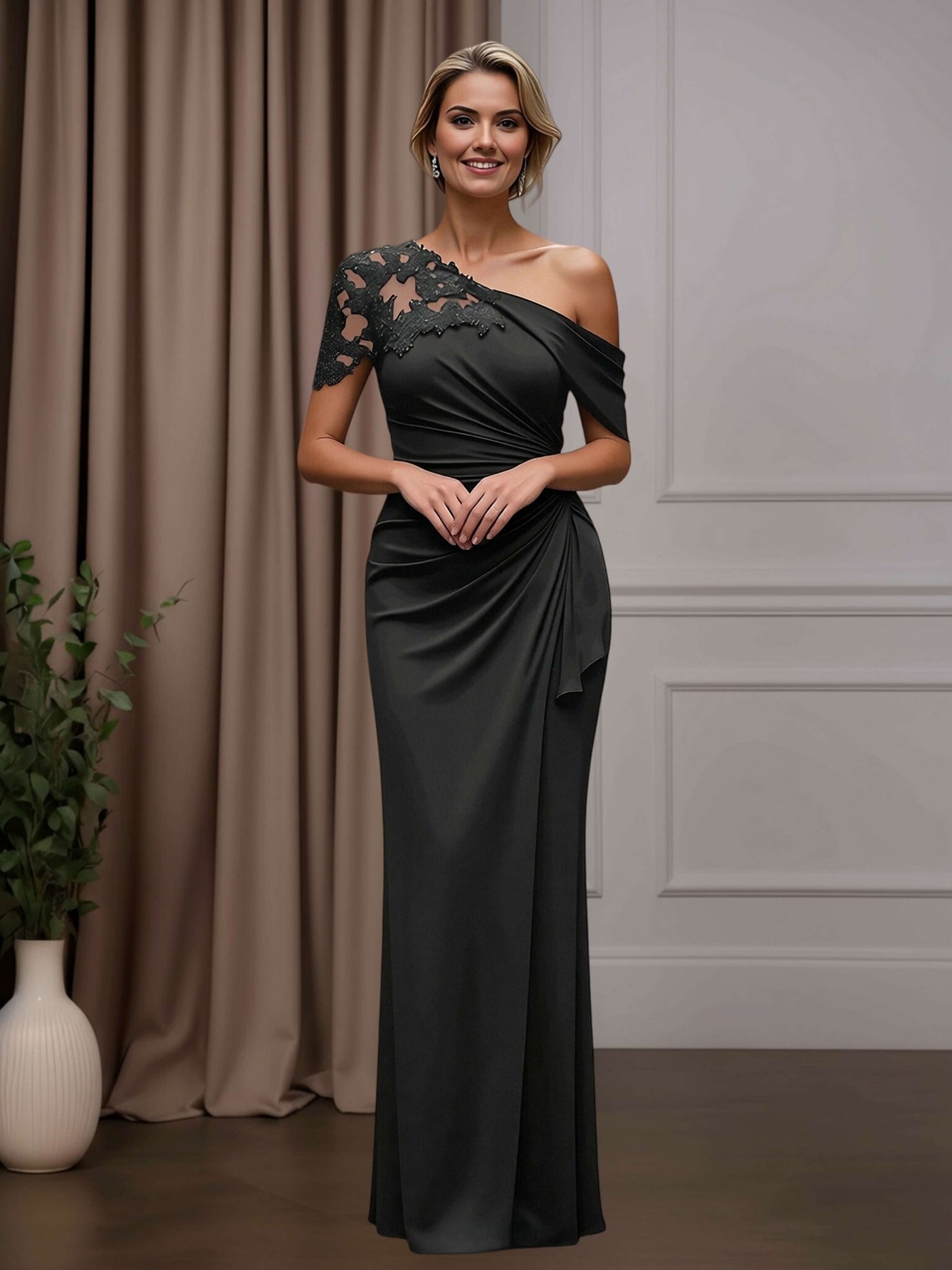 One-Shoulder Mother-of-the-Bride Dress