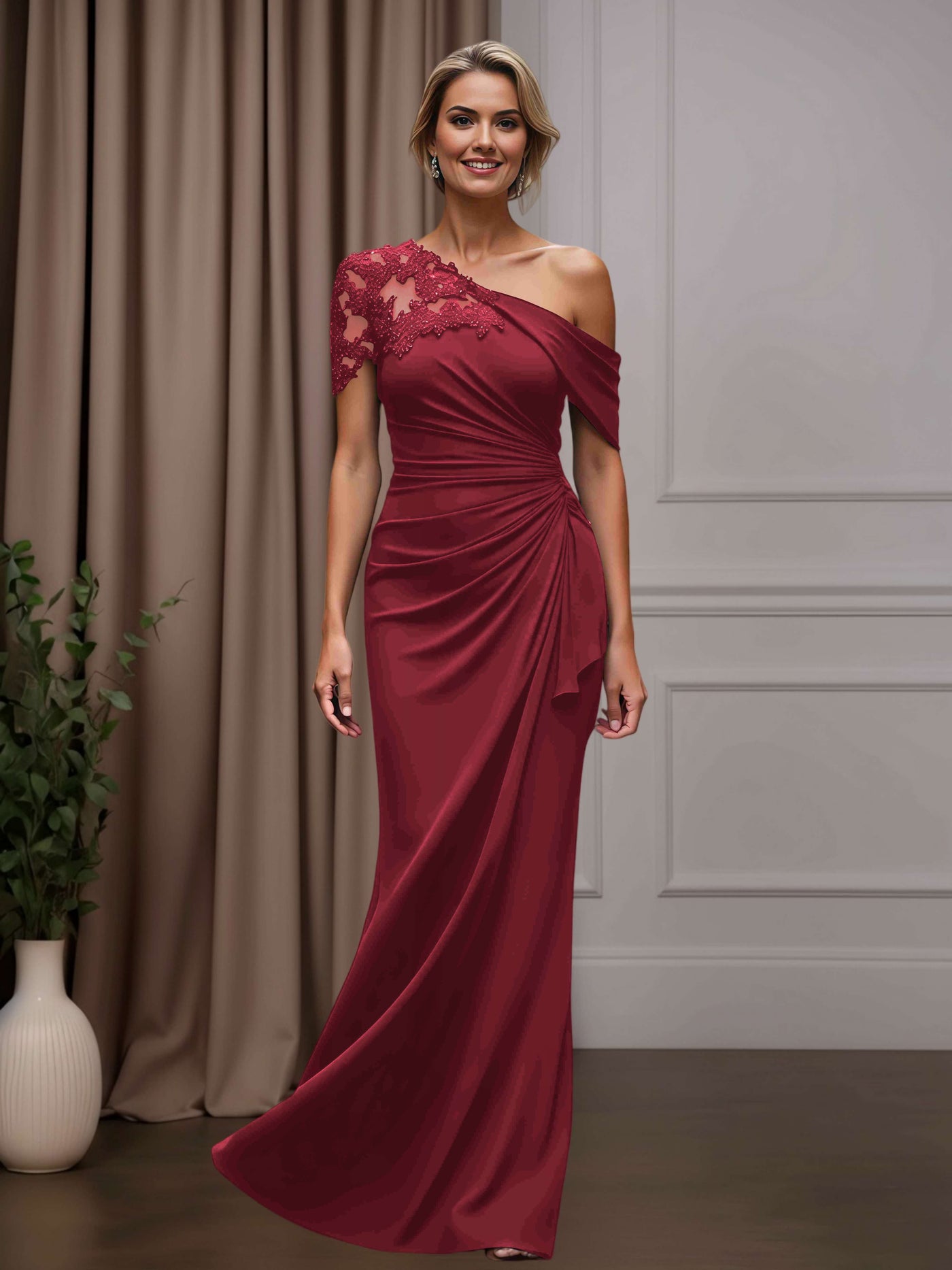 One-Shoulder Mother-of-the-Bride Dress