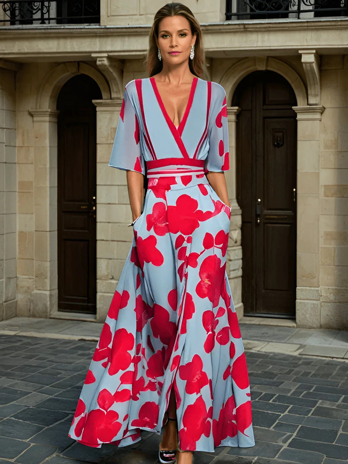 Pink Short-Sleeve Wedding Guest Dress