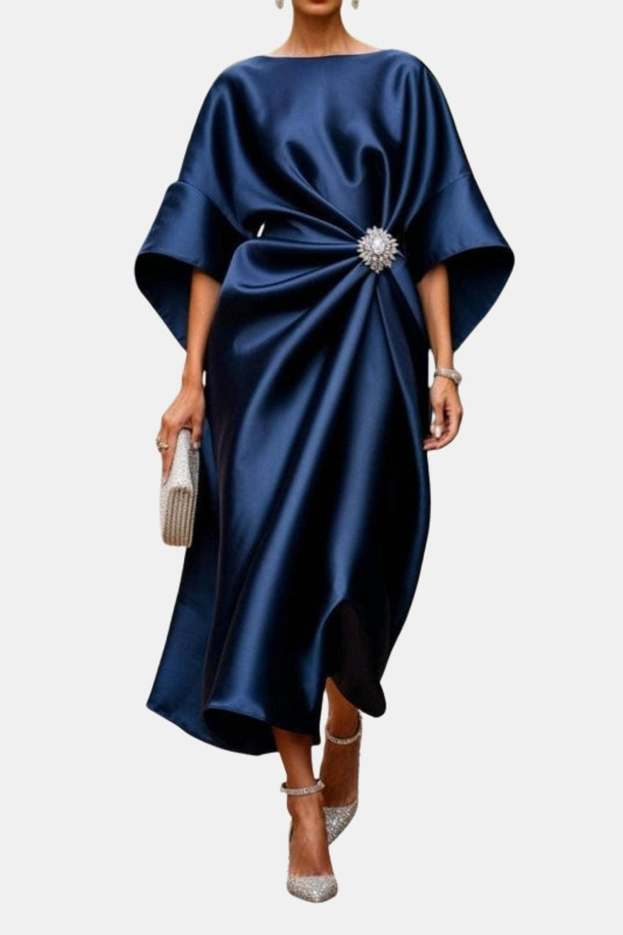 Wide-Sleeve Satin Maxi Dress
