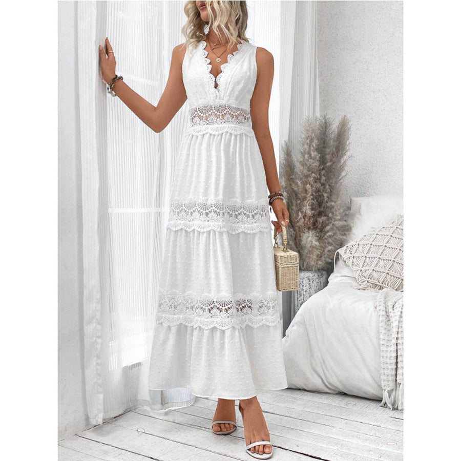 Plunge V-Neck Lace Maxi Dress