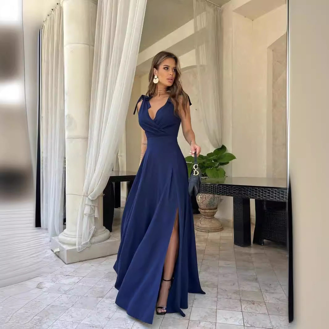 One-Shoulder Pleated Maxi Dress