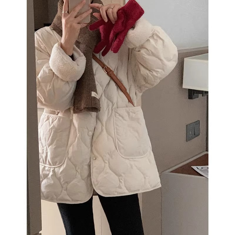 Collarless Quilted Longline Jacket