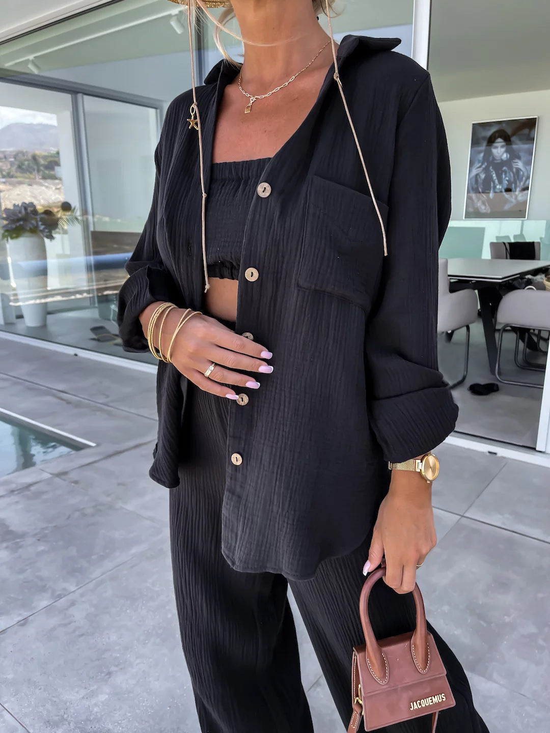 Crinkle Shirt and Straight Trouser Set