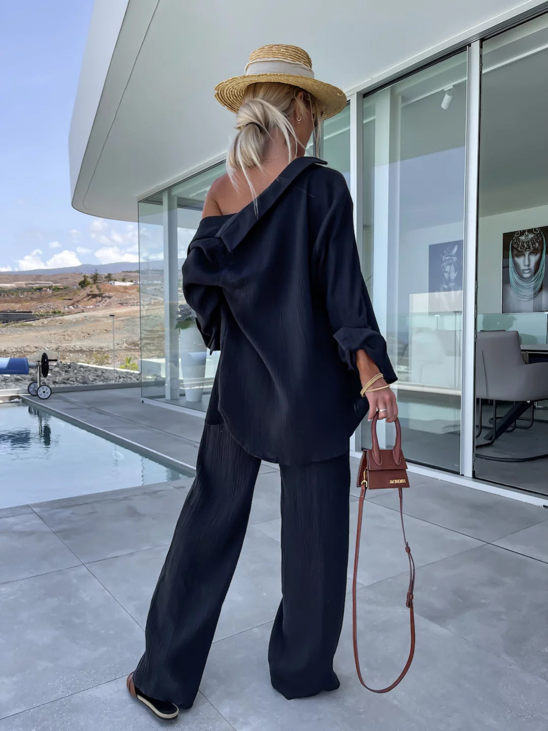 Crinkle Shirt and Straight Trouser Set