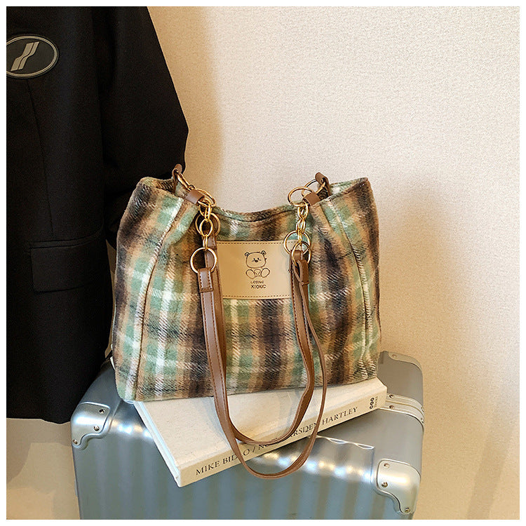 Plaid Wool Tote Bag