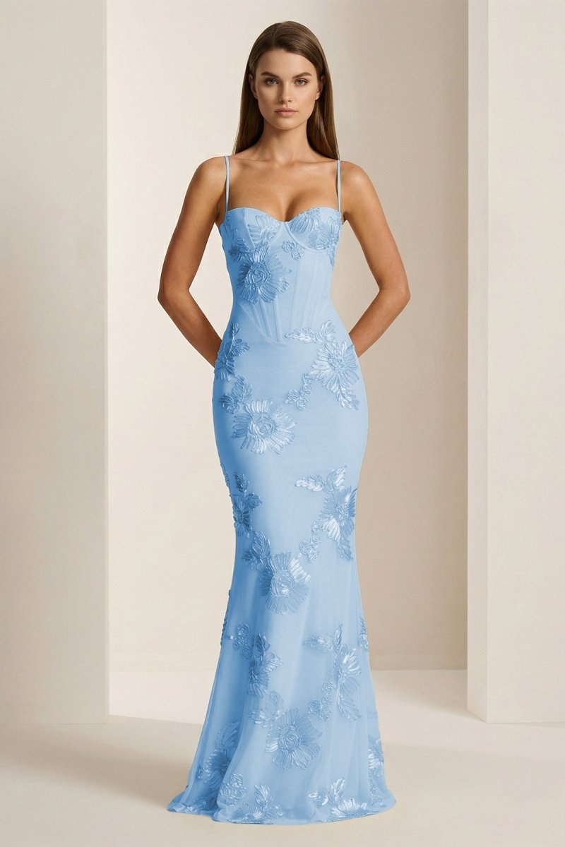 Floral Embroidered Prom Maxi Dress