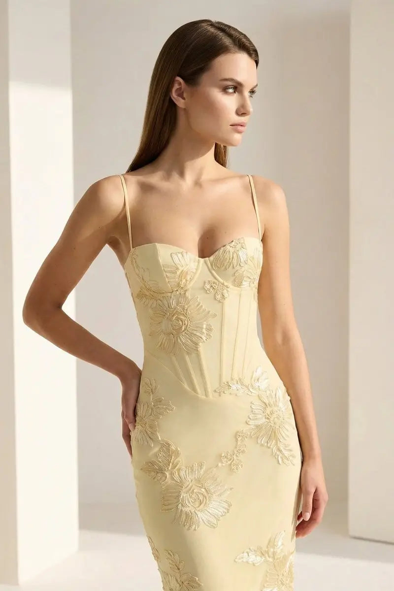 Floral Embroidered Prom Maxi Dress