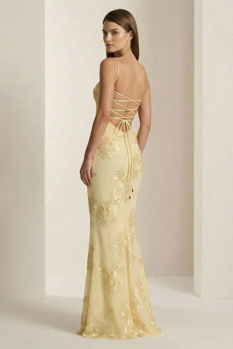 Floral Embroidered Prom Maxi Dress