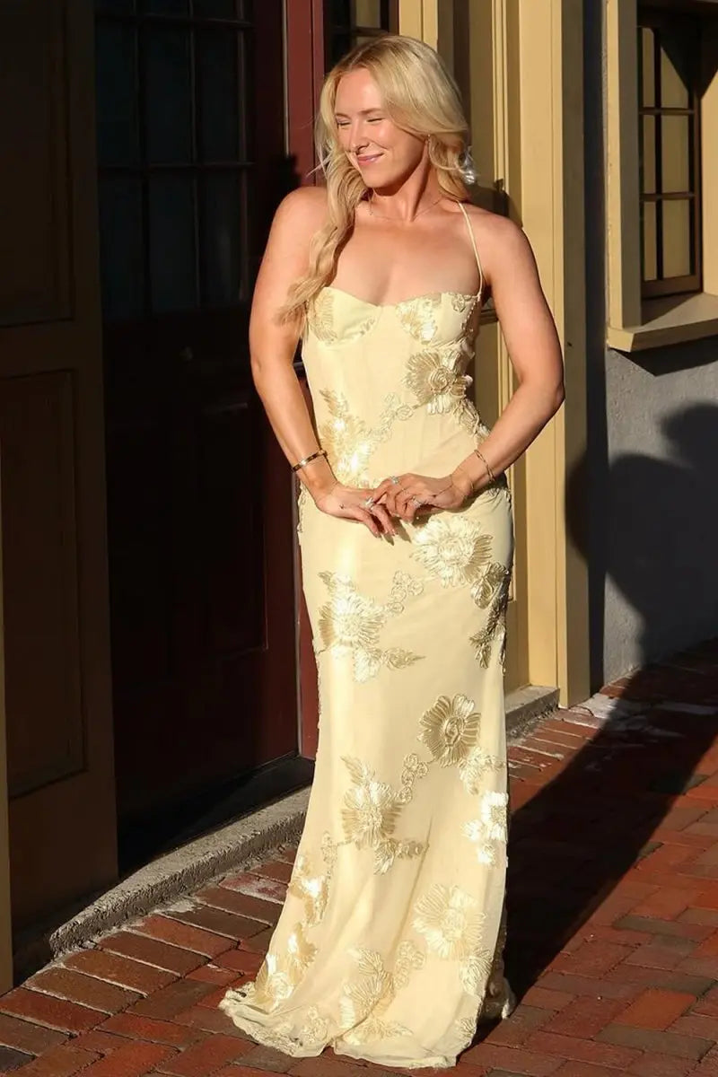 Floral Embroidered Prom Maxi Dress