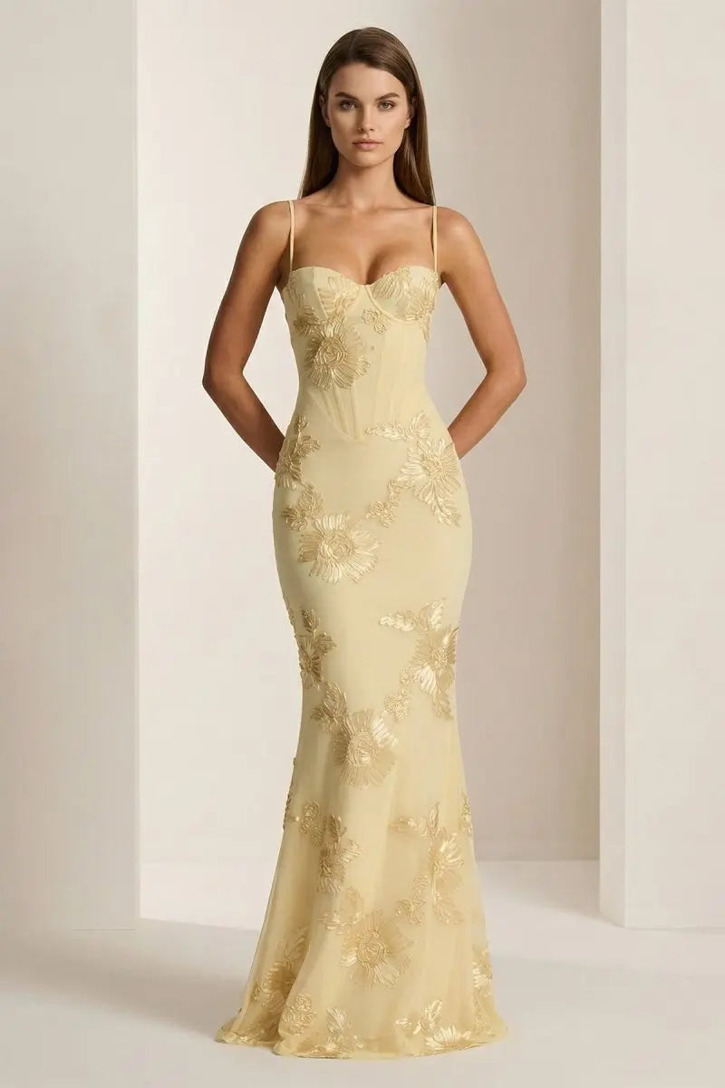 Floral Embroidered Prom Maxi Dress