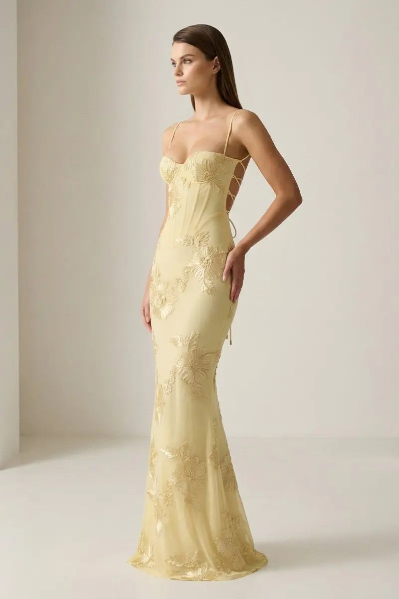Floral Embroidered Prom Maxi Dress