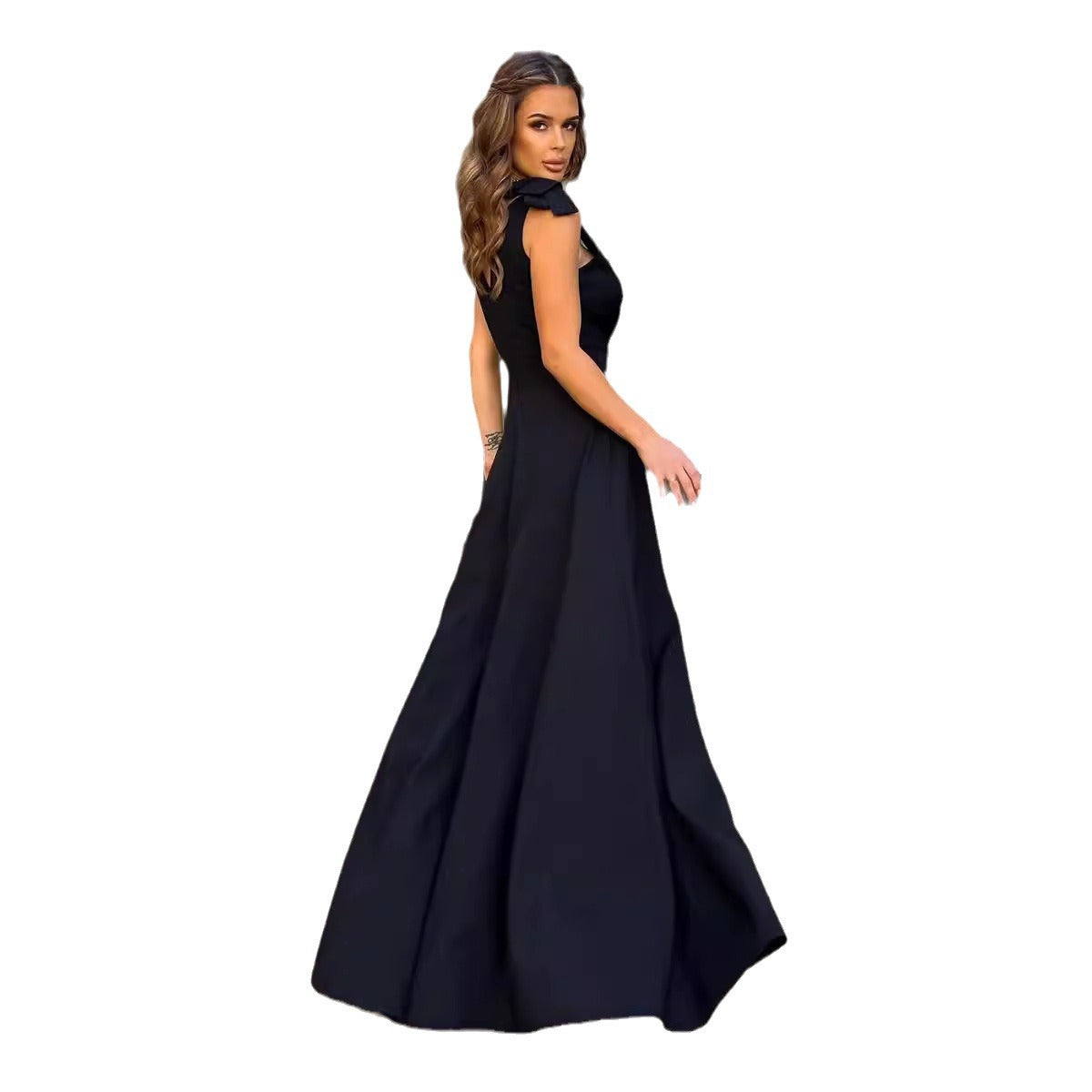 One-Shoulder Pleated Maxi Dress