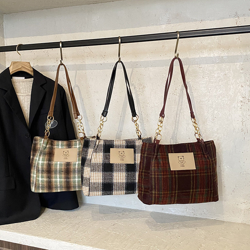 Plaid Wool Tote Bag