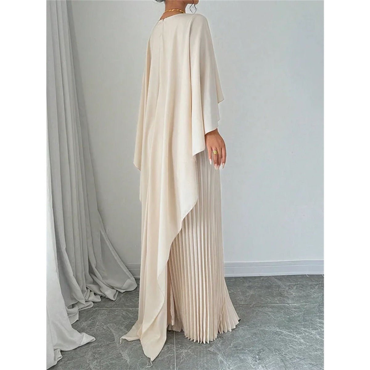 High-Neck Pleated Chiffon Maxi Dress