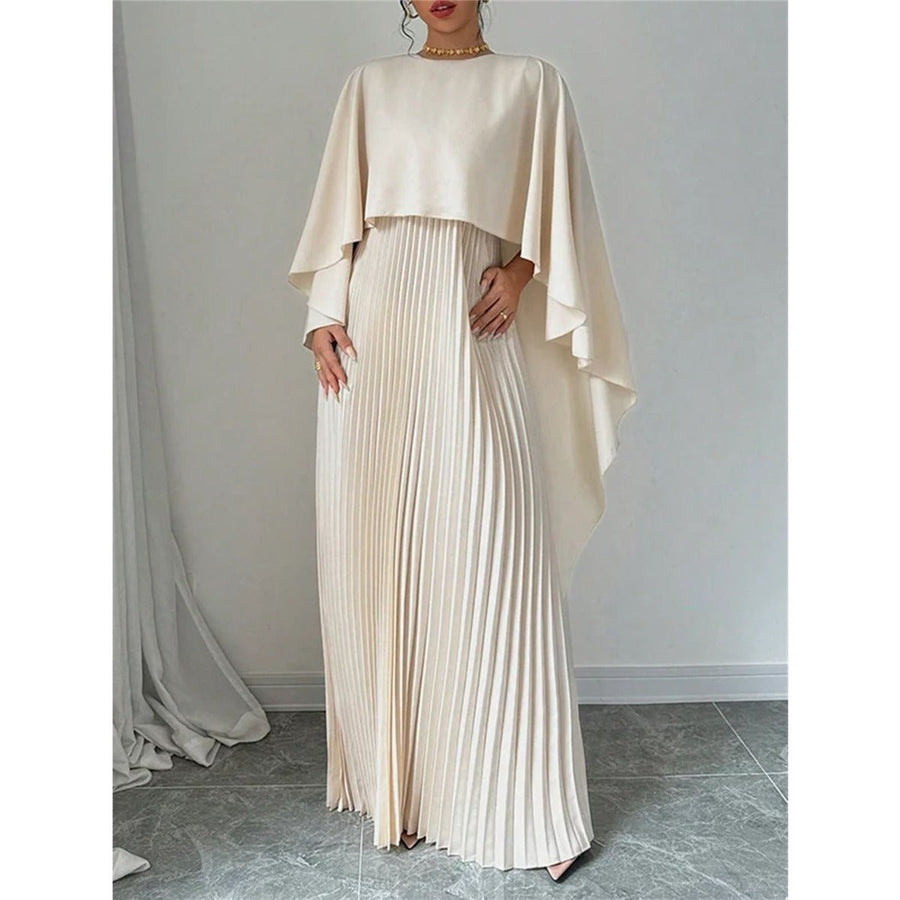 High-Neck Pleated Chiffon Maxi Dress