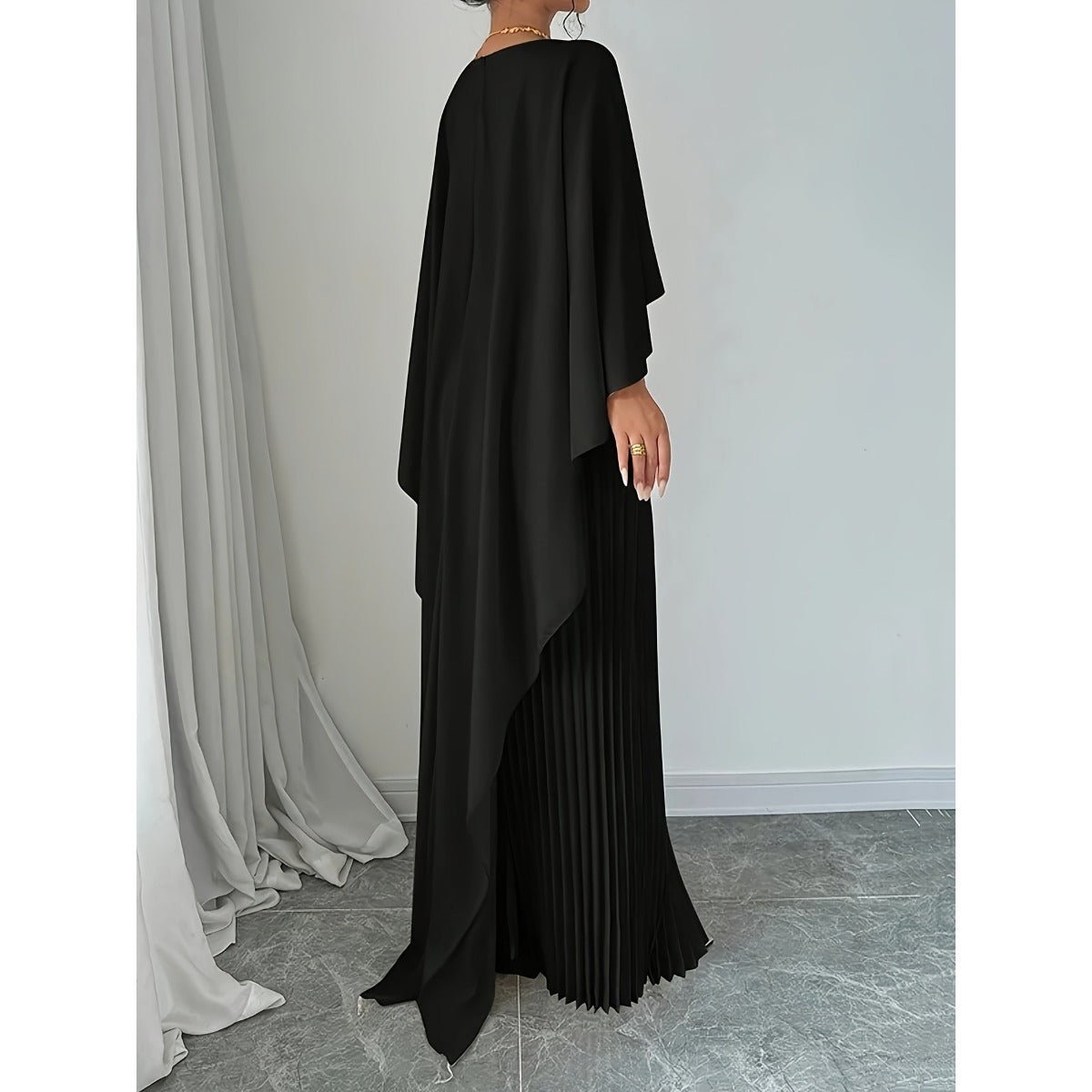 High-Neck Pleated Chiffon Maxi Dress