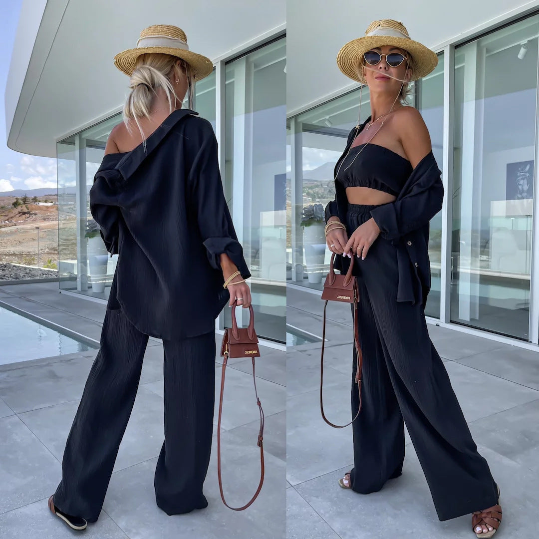 Crinkle Shirt and Straight Trouser Set
