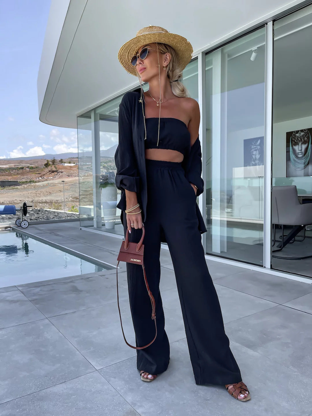 Crinkle Shirt and Straight Trouser Set