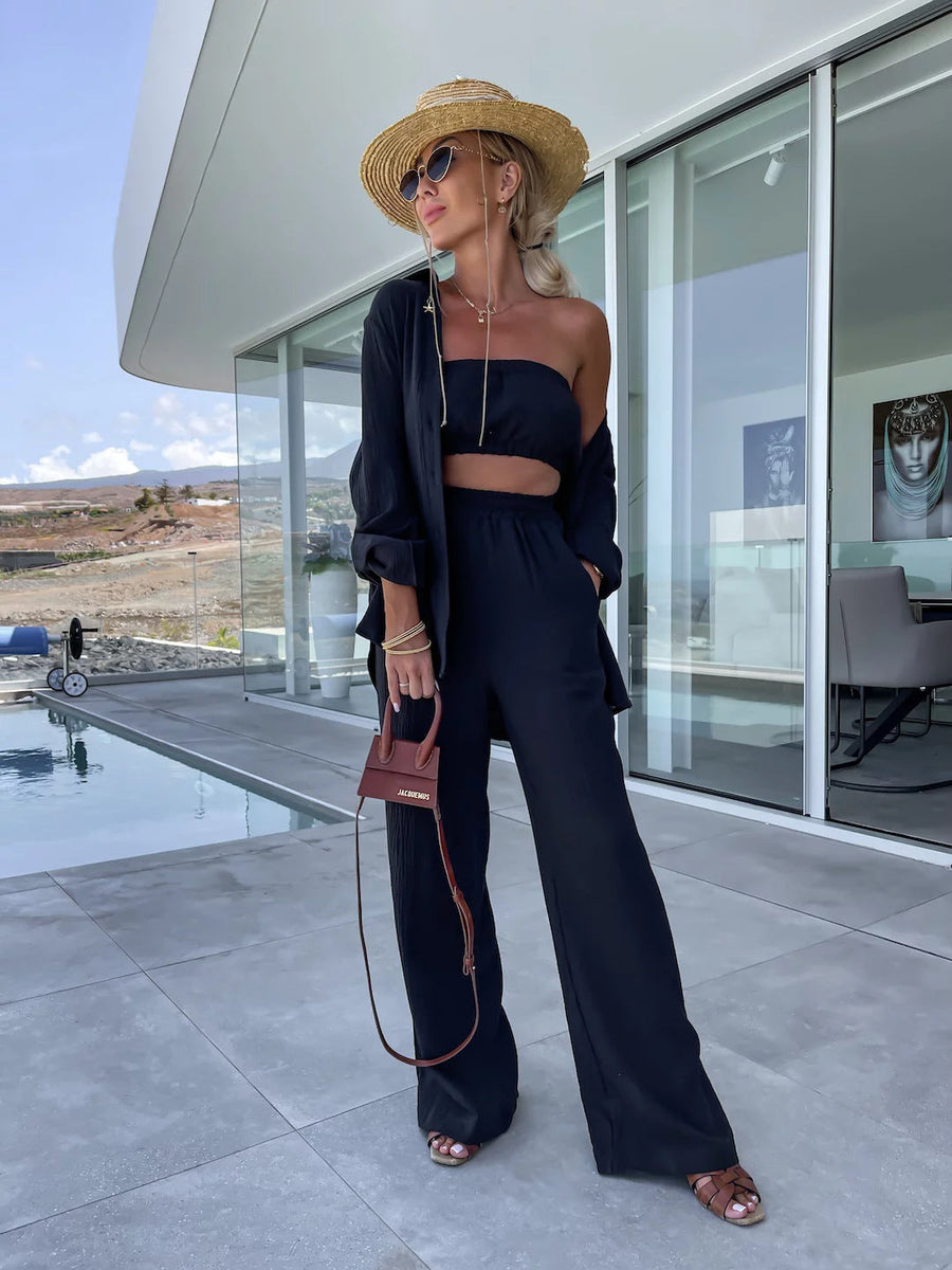 Crinkle Shirt and Straight Trouser Set
