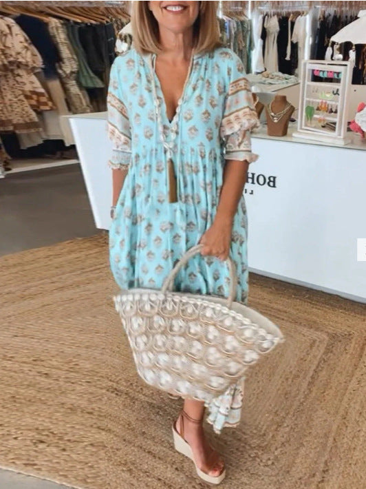 Floral Ruffle Lantern-Sleeve Maxi Dress