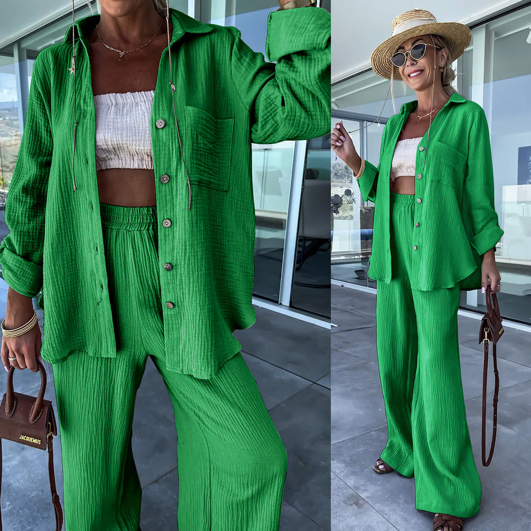 Crinkle Shirt and Straight Trouser Set