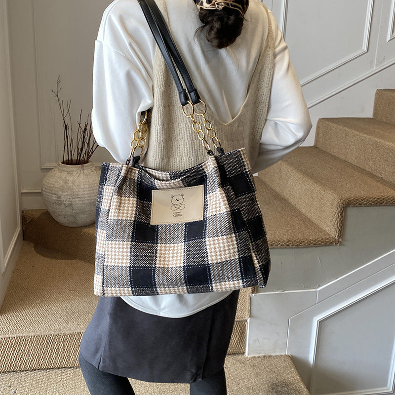 Plaid Wool Tote Bag