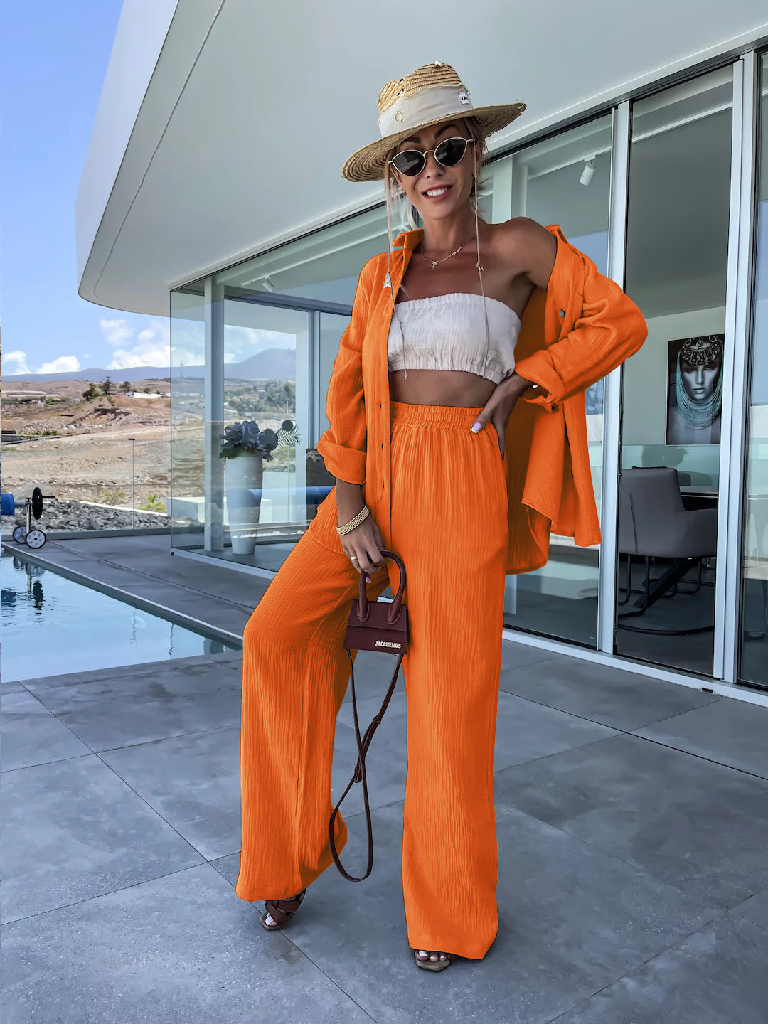 Crinkle Shirt and Straight Trouser Set