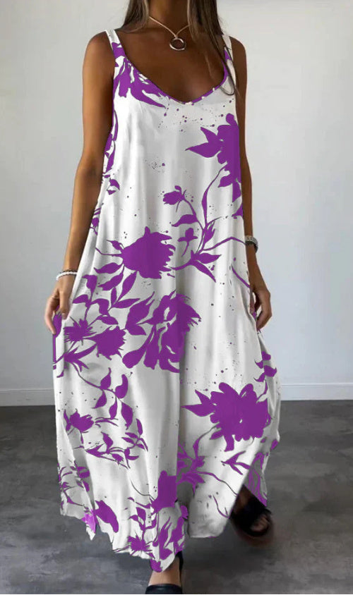 Printed Linen Strappy Maxi Dress