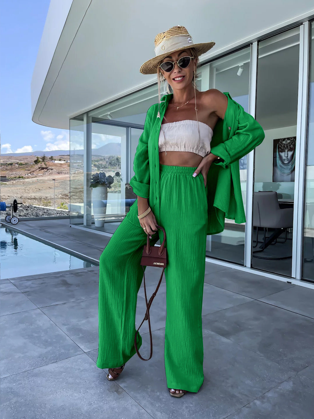 Crinkle Shirt and Straight Trouser Set