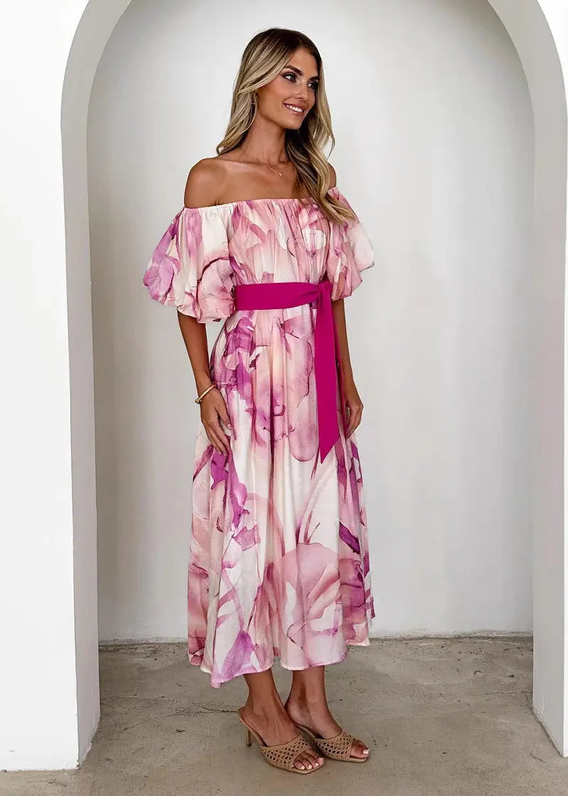 Floral Ruffle-Sleeve Summer Maxi Dress