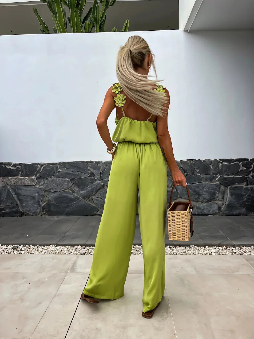 Floral-Strap Wide-Leg Jumpsuit