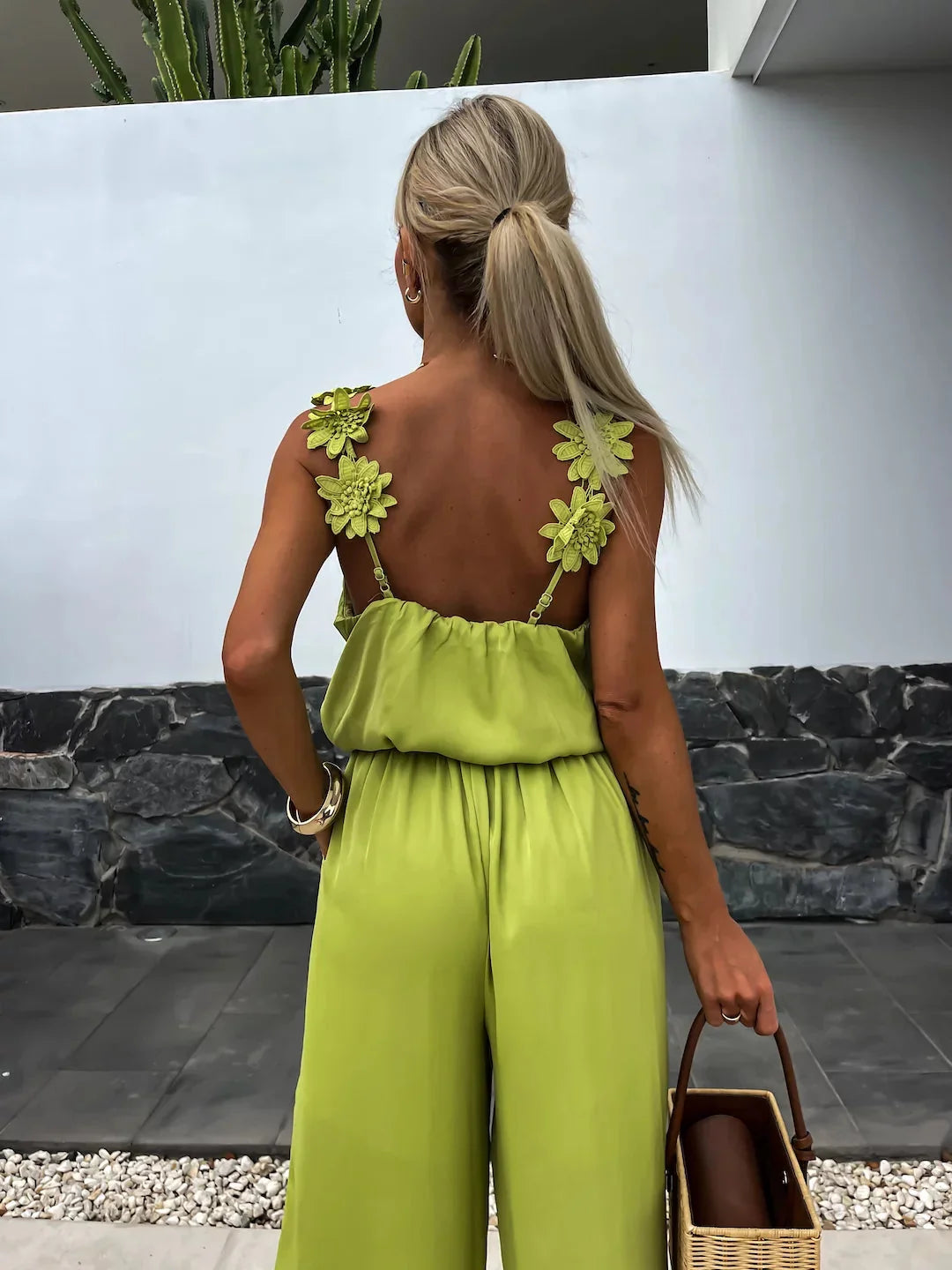Floral-Strap Wide-Leg Jumpsuit