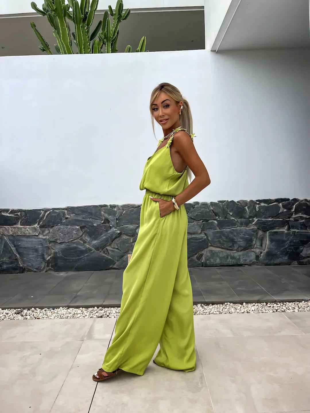 Floral-Strap Wide-Leg Jumpsuit