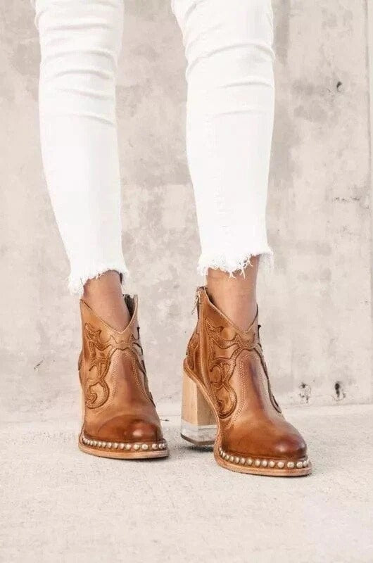 Embroidered Western Ankle Boots