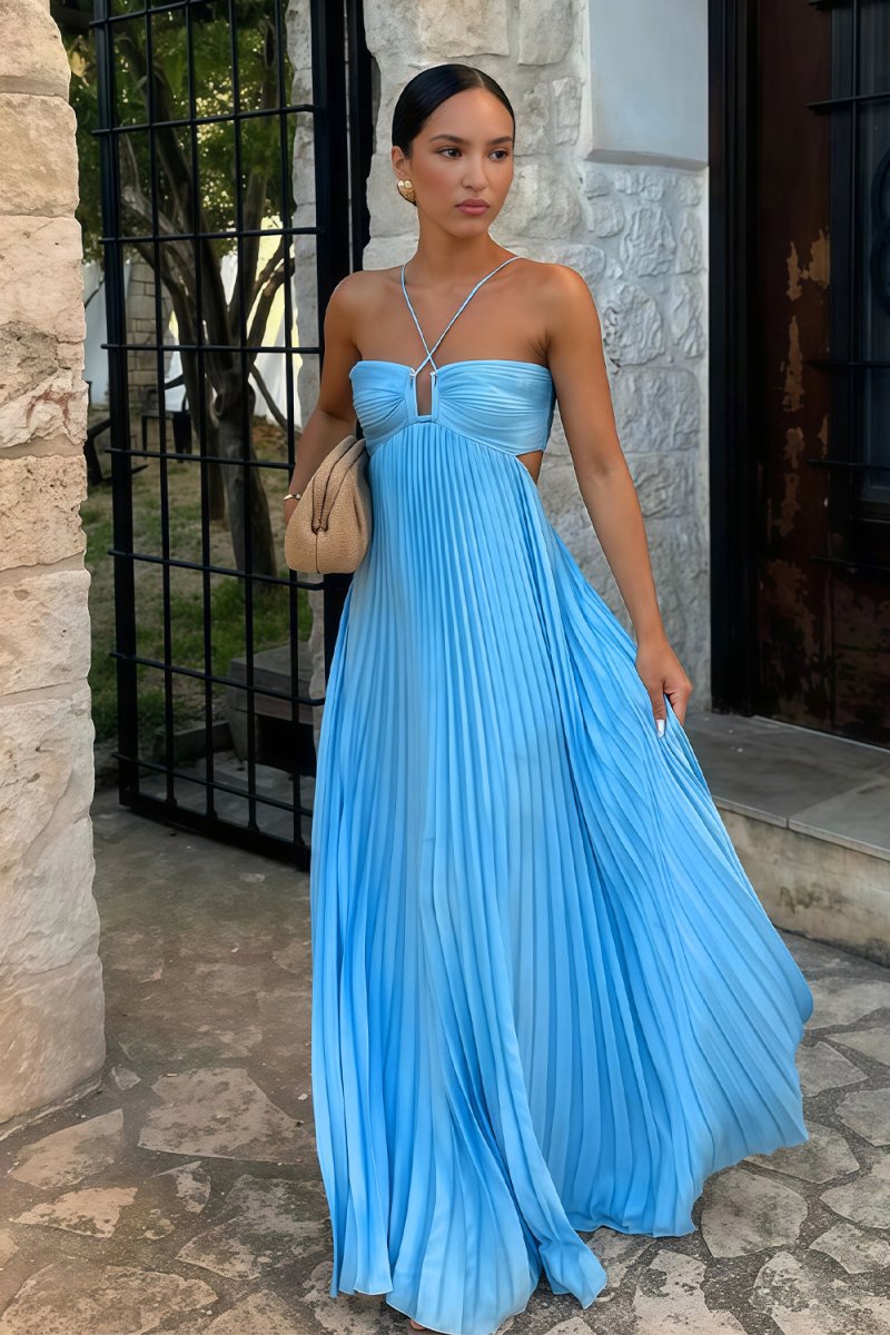 Strapless Pleated Summer Maxi Dress